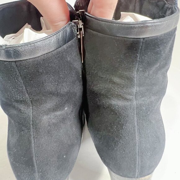 Aquatalia Italian Black Suede Heeled Booties Leather Piping Ankle Boots Size 9 - Picture 11 of 12